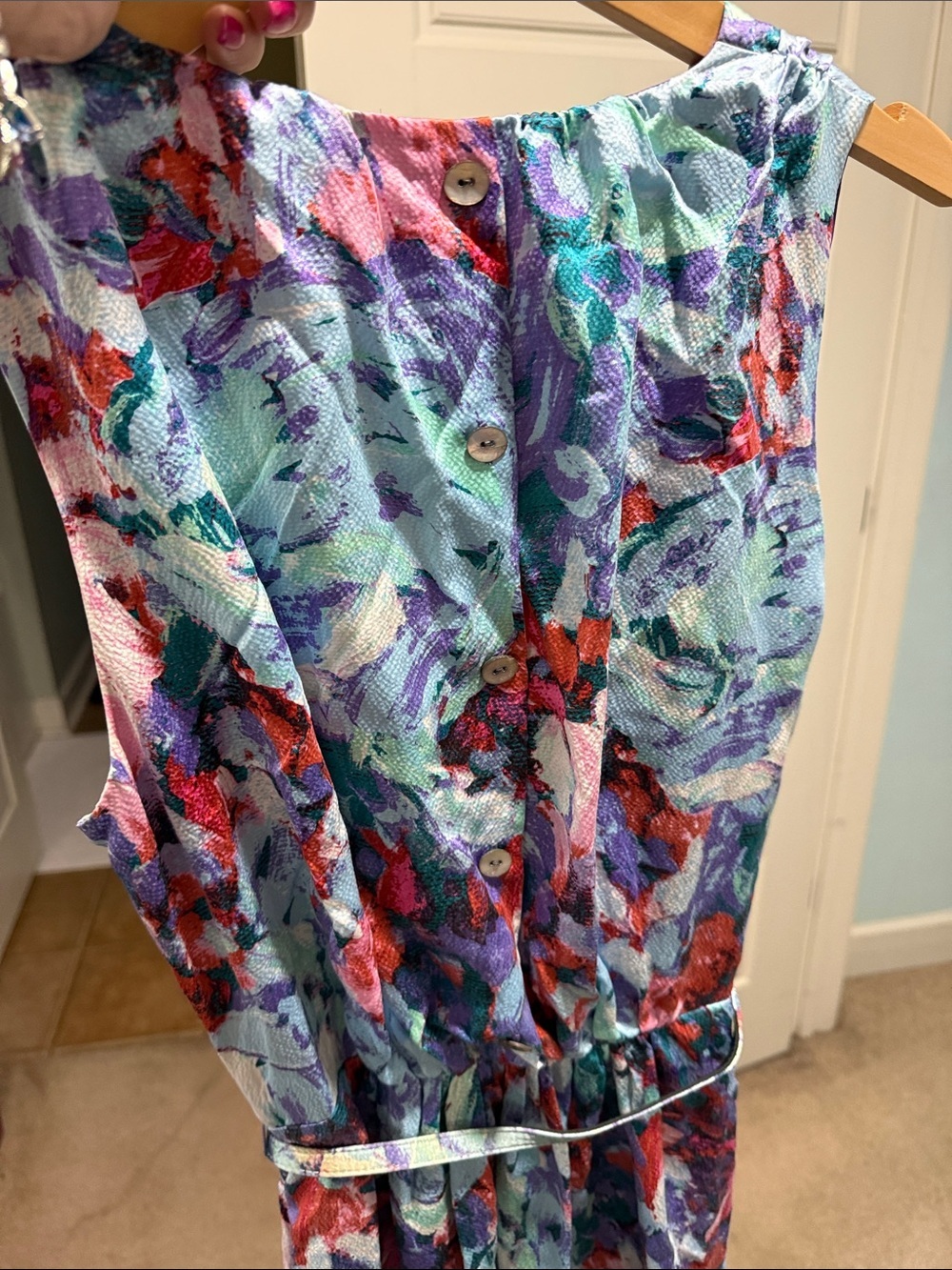 Magaschoni floral pure silk maxi dress with belt 6 designer satin - Picture 9 of 10